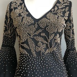 Black with gold beaded evening dress